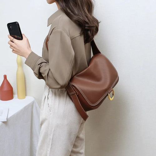 Bag for - Elegant Shoulder Bag with Gold Accent and Plenty of Storage-Calm Wears-Beige-Calm Wears