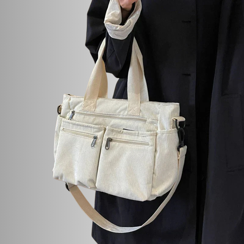 Cord Shoulder Bag with Multiple Pockets for Women
