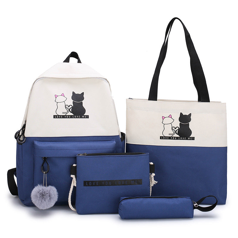 5-Piece Backpack and Tote Bag Set with Cat Design
