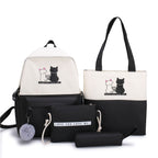 5-Piece Backpack and Tote Bag Set with Cat Design