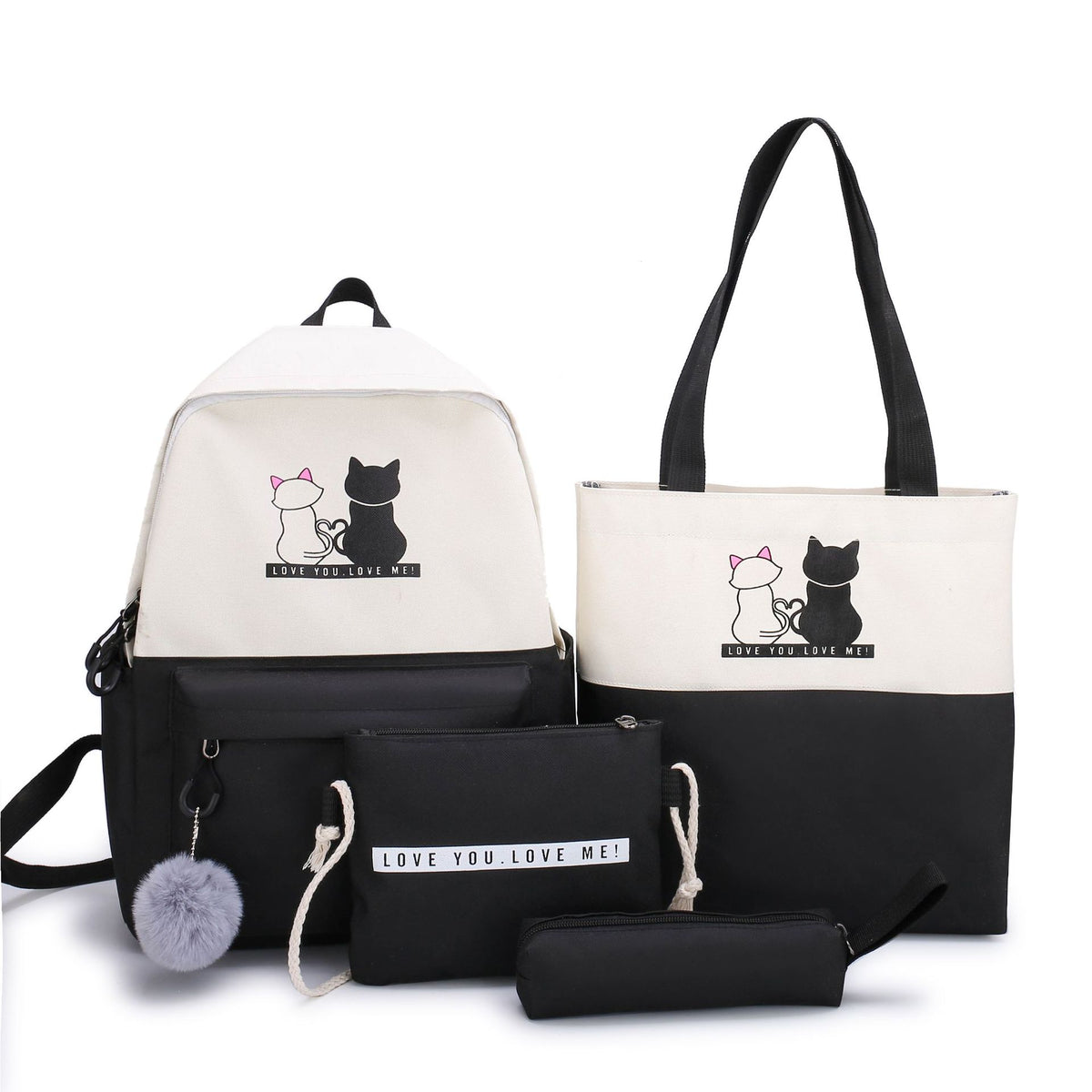 5-Piece Backpack and Tote Bag Set with Cat Design
