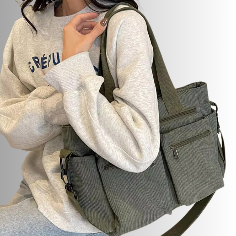 Cord Shoulder Bag with Multiple Pockets for Women