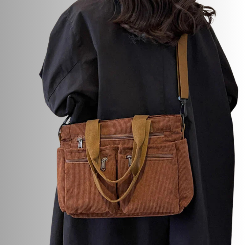 Cord Shoulder Bag with Multiple Pockets for Women