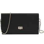Women's clutch bag with elegant flap closure and innovative design