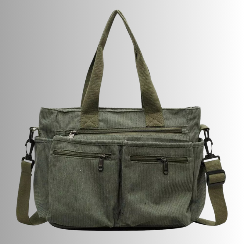 Cord Shoulder Bag with Multiple Pockets for Women