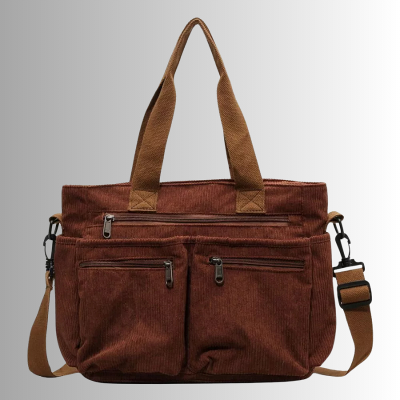 Cord Shoulder Bag with Multiple Pockets for Women
