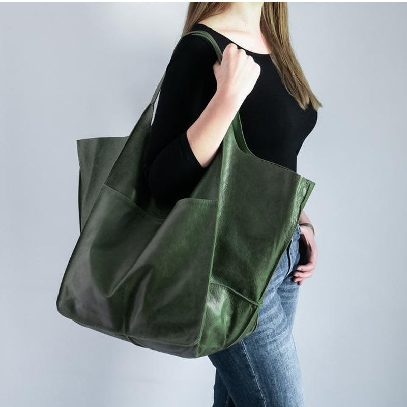 Oversized Leather Shoulder Bag for Women