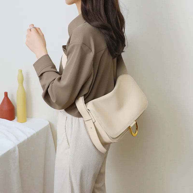 Bag for - Elegant Shoulder Bag with Gold Accent and Plenty of Storage-Calm Wears-Beige-Calm Wears