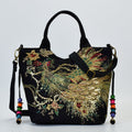 Bag with Peacock Embroidery-Calm Wears-Black-Calm Wears