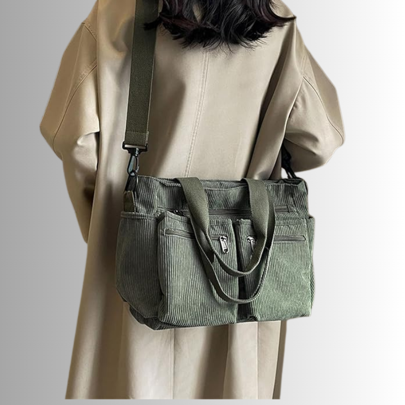 Cord Shoulder Bag with Multiple Pockets for Women