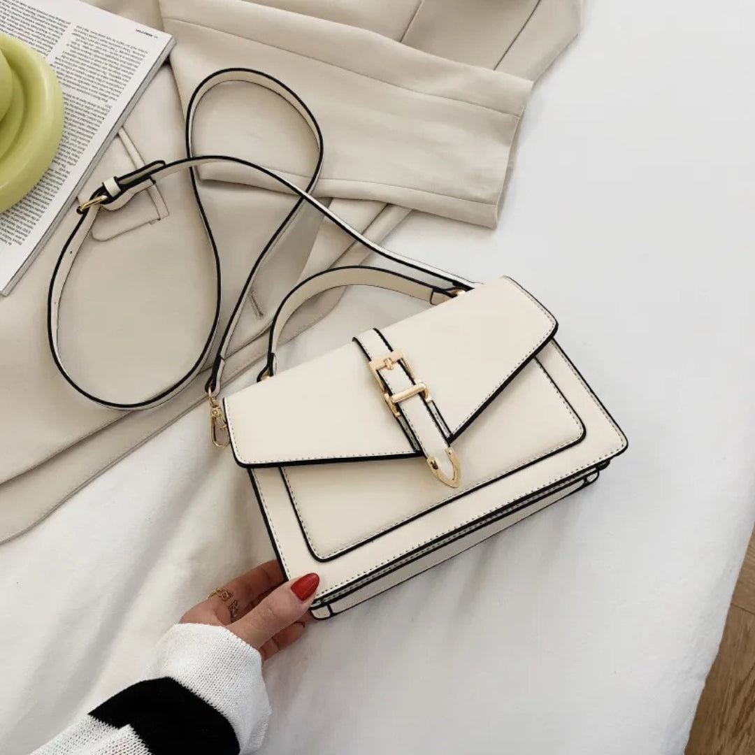 for ladies - Elegant handbag with gold buckle and adjustable strap-Calm Wears-White-Calm Wears