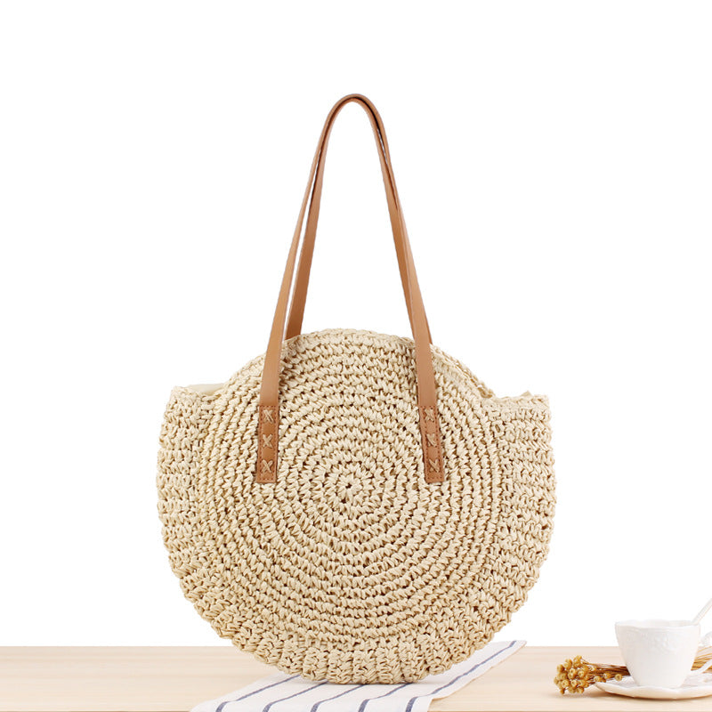 Simple Round Shoulder Bag Straw Bag Summer Beach Bags