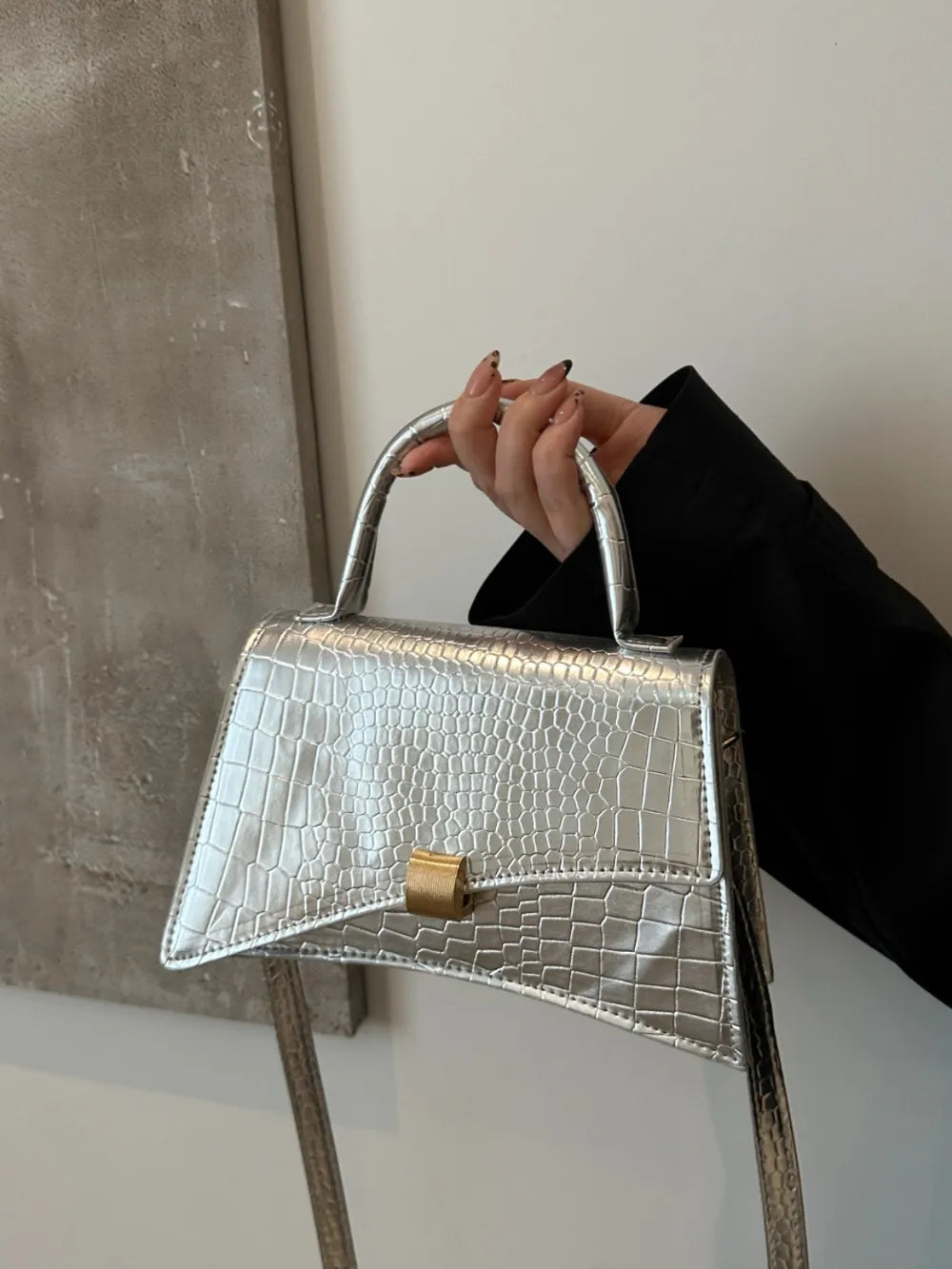 Sculpted Crocodile Mini-clare bags20260419-Calm Wears-Silver-One size-Calm Wears