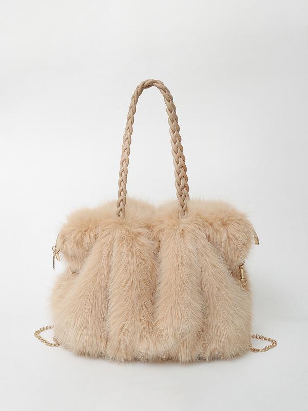 Plush Shoulder Tote Bag-ivy luna20260422-Calm Wears-Khaki-Calm Wears