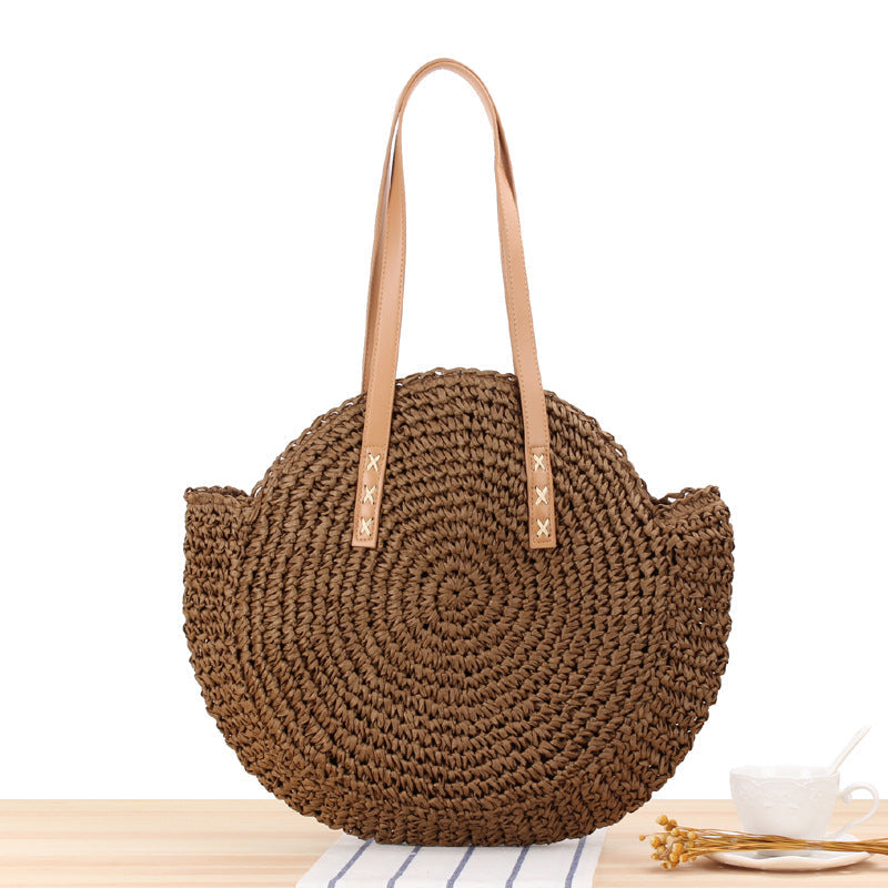 Simple Round Shoulder Bag Straw Bag Summer Beach Bags