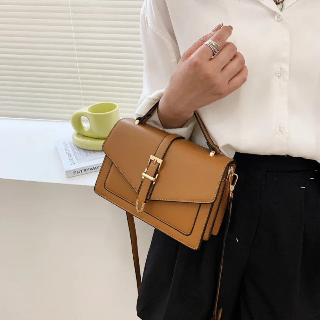for ladies - Elegant handbag with gold buckle and adjustable strap-Calm Wears-Braun-Calm Wears
