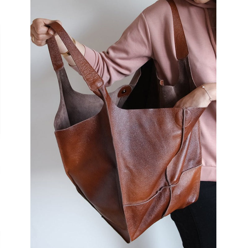 Oversized Leather Shoulder Bag for Women