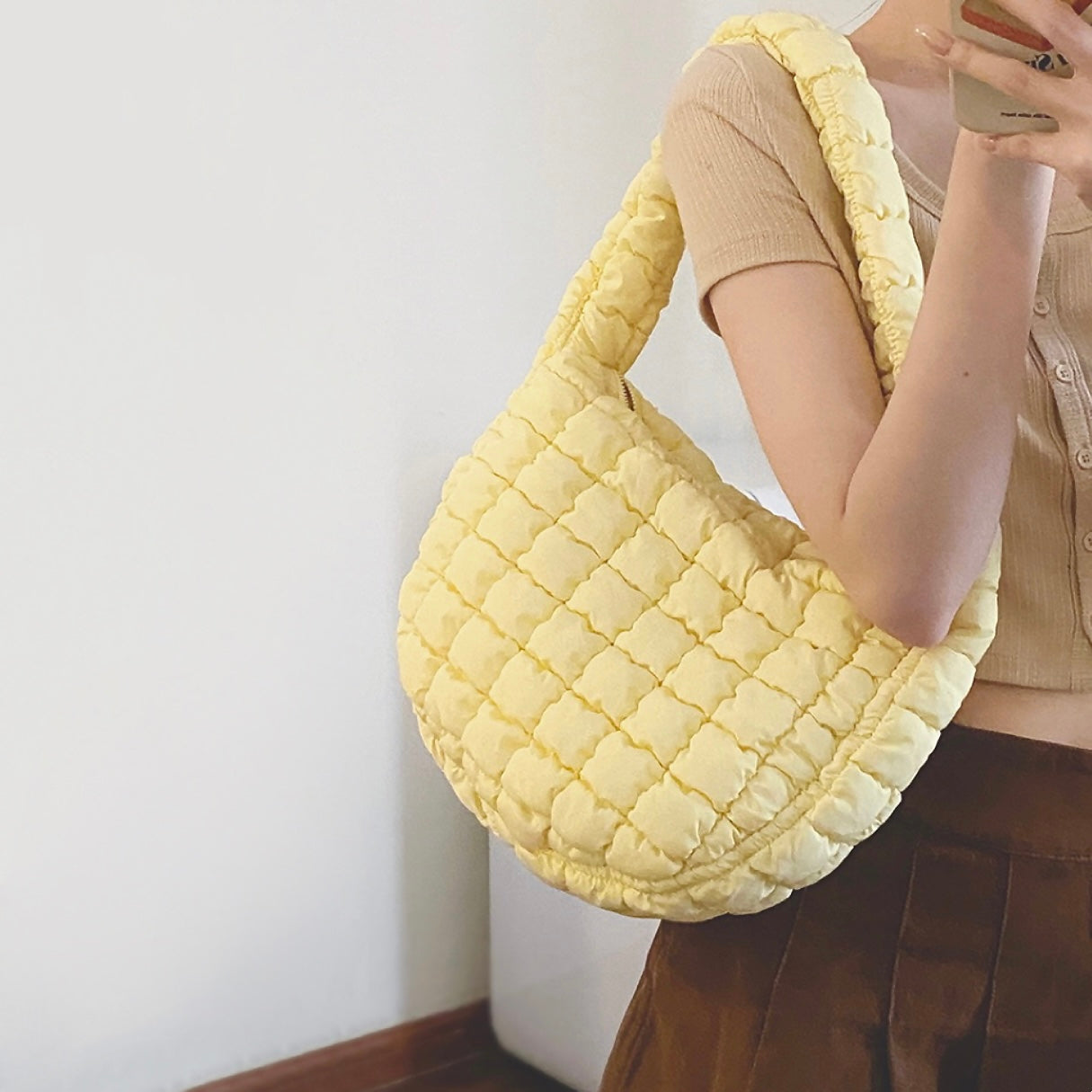 Pleated Shoulder Bag for Women-mivona20250409-Calm Wears-Yellow-Calm Wears