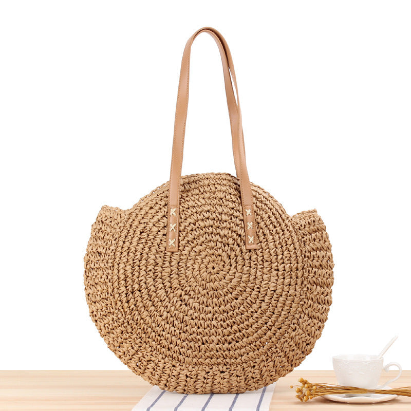 Simple Round Shoulder Bag Straw Bag Summer Beach Bags