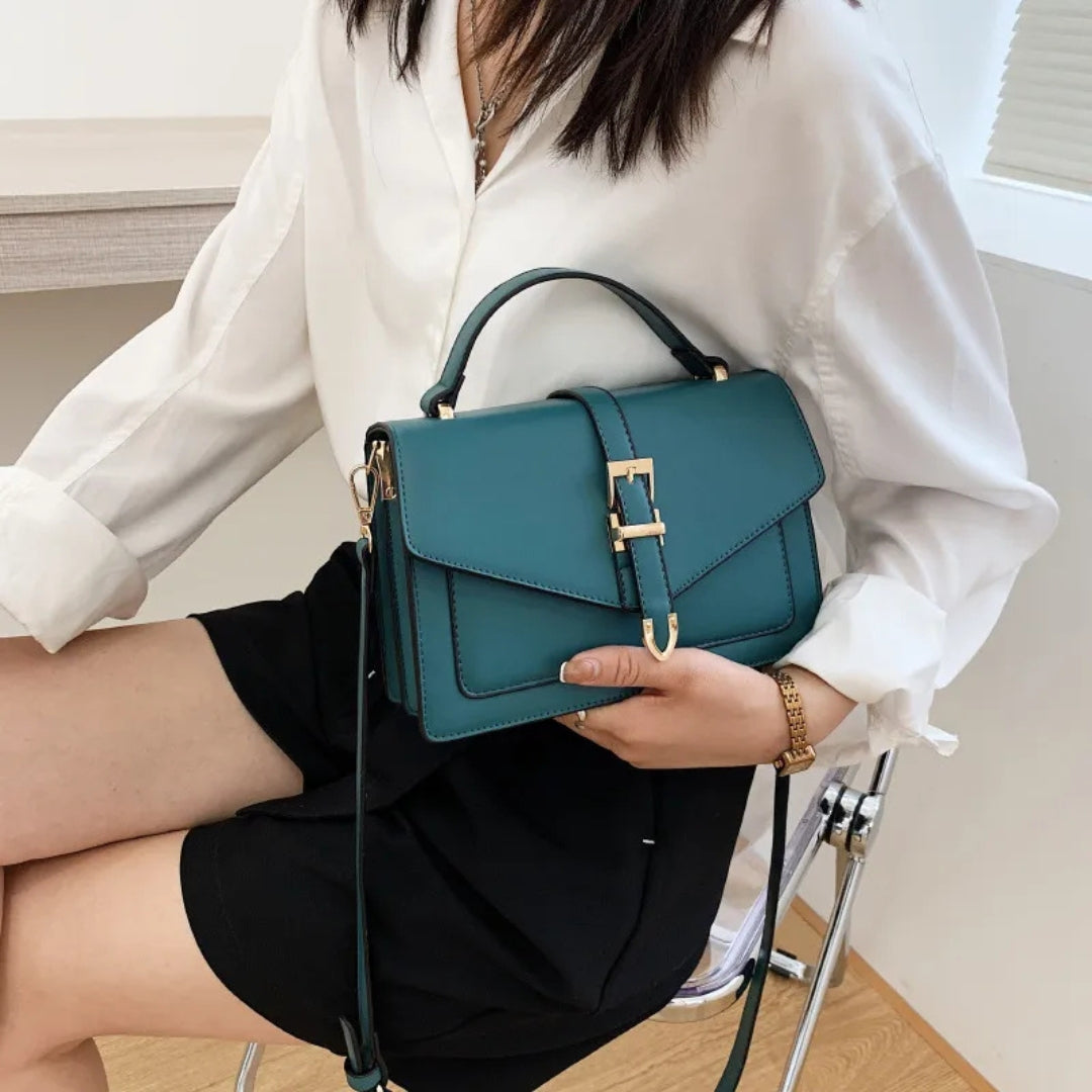 for ladies - Elegant handbag with gold buckle and adjustable strap-Calm Wears-Blue-Calm Wears
