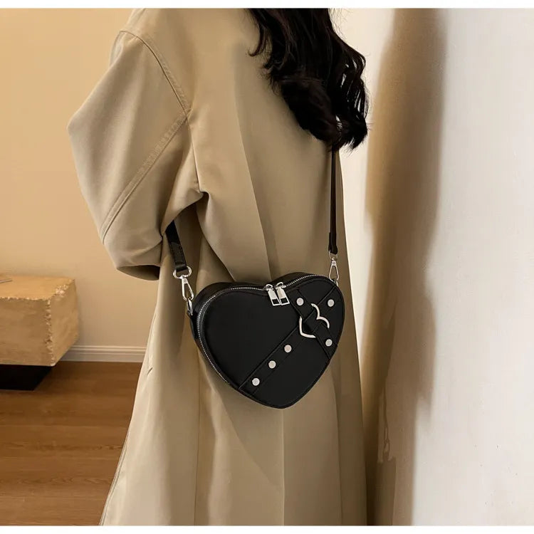 Shoulder bag for - Heart-shaped crossbody bag in eye-catching design with strap closure-Calm Wears-Beige-Calm Wears