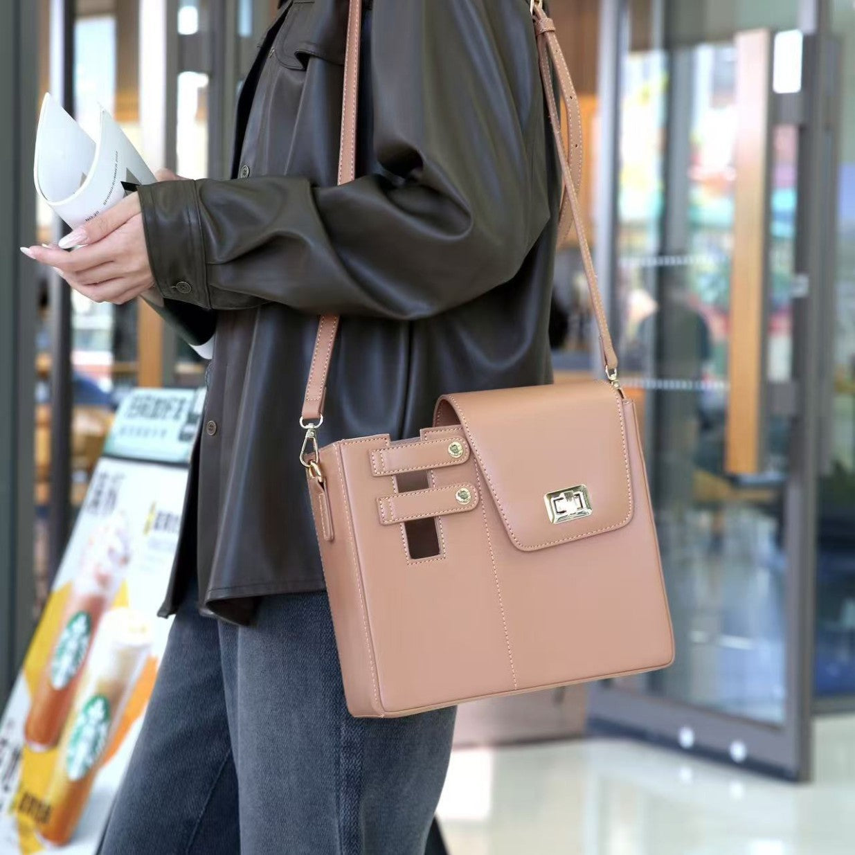 Vegan Leather Shoulder Bag-getme20260422-Calm Wears-Light brown-Calm Wears