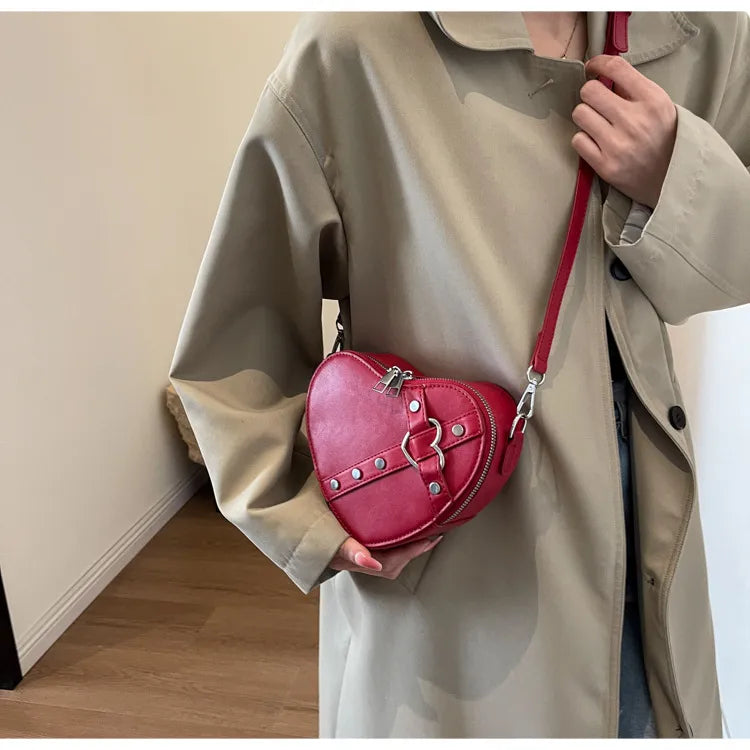 Shoulder bag for - Heart-shaped crossbody bag in eye-catching design with strap closure-Calm Wears-Beige-Calm Wears