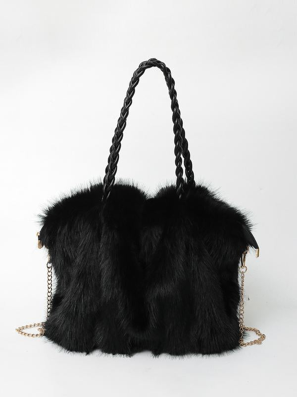 Plush Shoulder Tote Bag-ivy luna20260422-Calm Wears-Black-Calm Wears