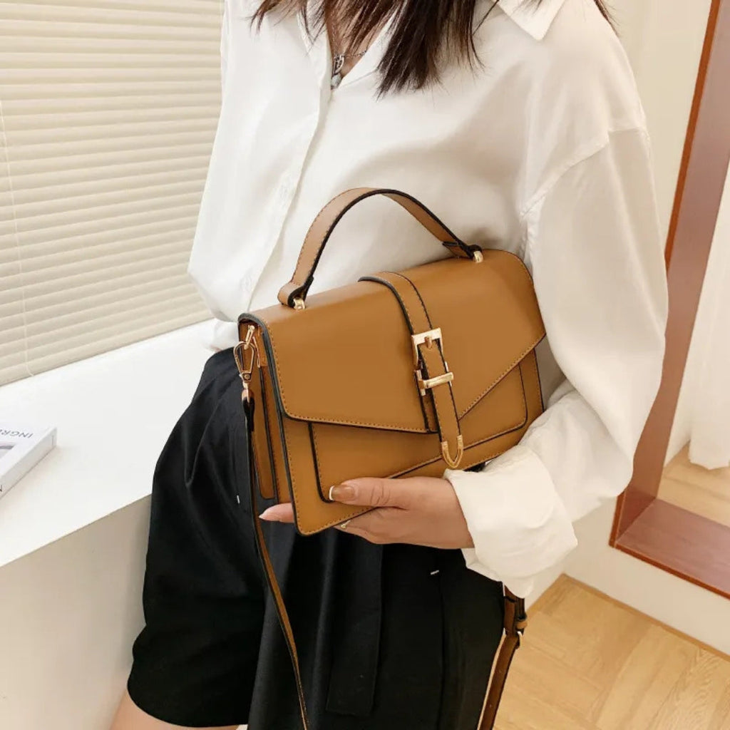 for ladies - Elegant handbag with gold buckle and adjustable strap-Calm Wears-Black-Calm Wears