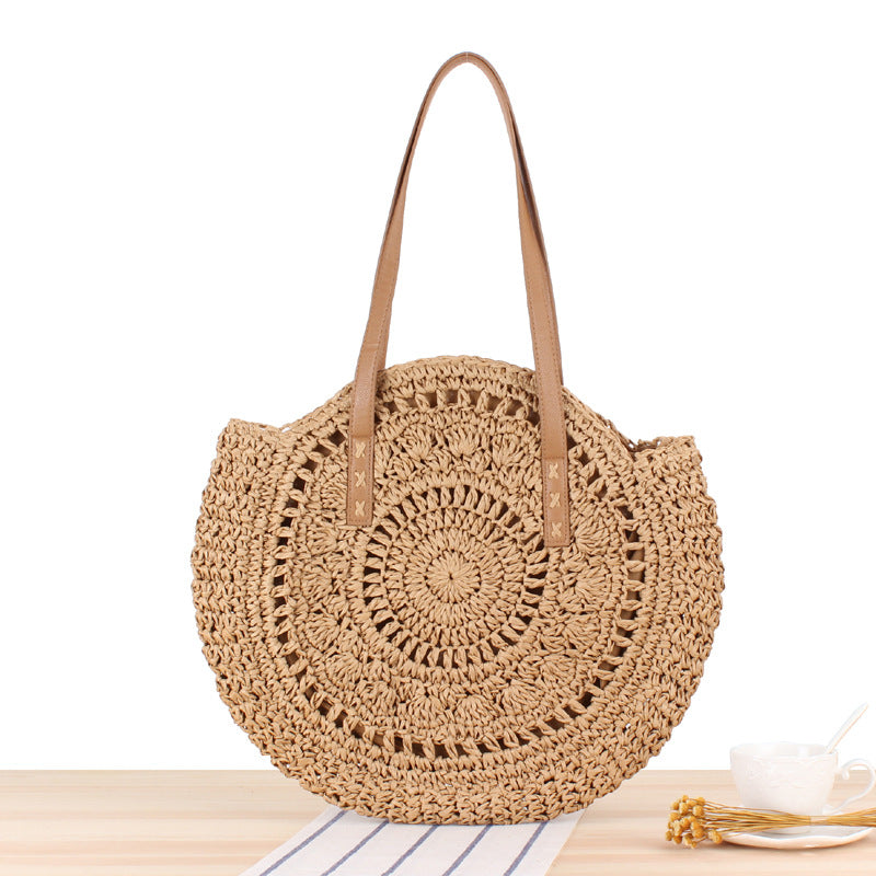 Simple Round Shoulder Bag Straw Bag Summer Beach Bags