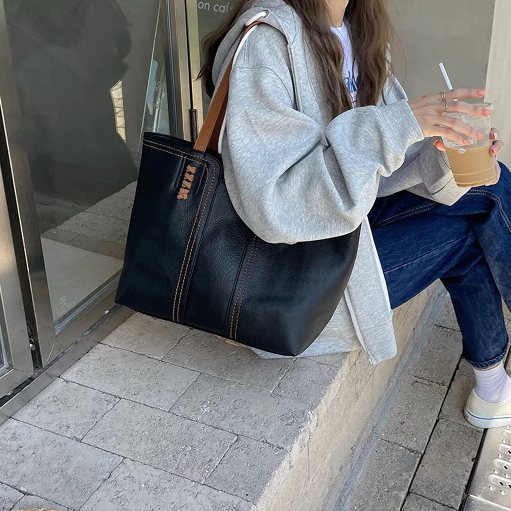 Large vegan leather tote bag, work shoulder bag-mayfair ellis20260422-Calm Wears-Beige-Calm Wears