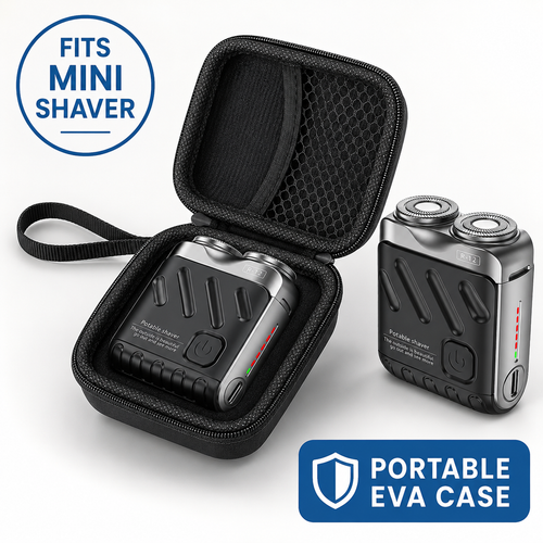 Compact Hard-Shell EVA Protective Travel Case For Mini Shaver-https://detail.1688.com/offer/778317632494.html-Calm Wears-Waterproof Black PU — 3.54 × 2.76 × 1.38 in-Calm Wears
