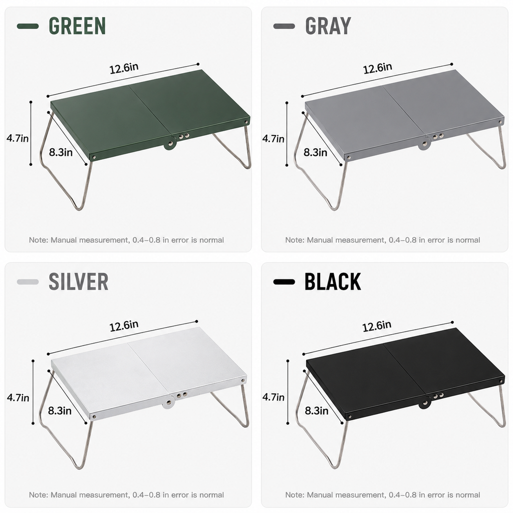 Portable folding aluminum camping table with low-profile collapsible legs