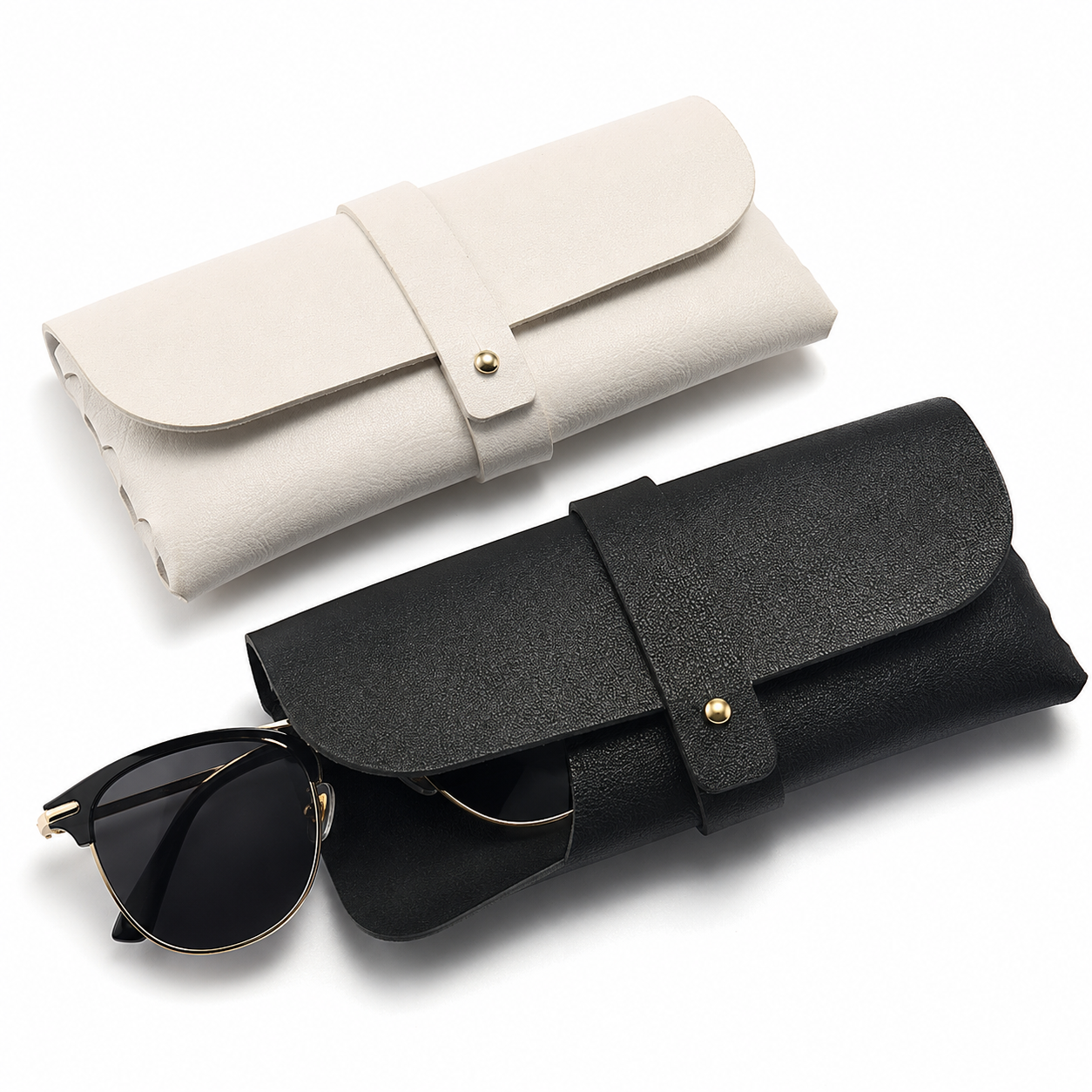 Folding premium soft leather sunglasses roll pouch