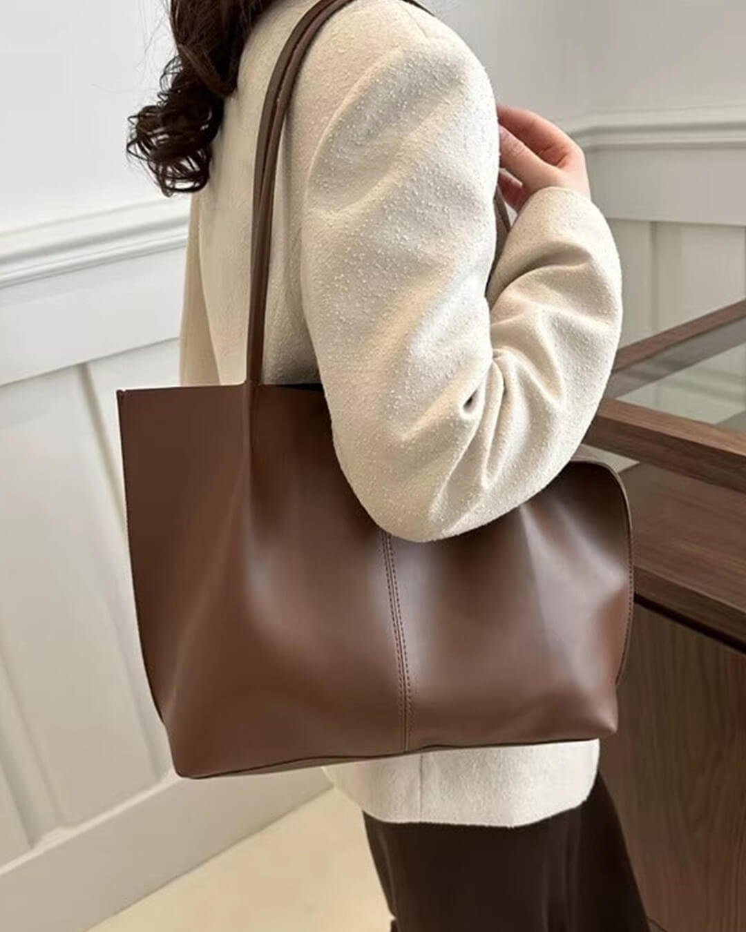 Ladies tote bag with open construction-maya mode20260422-Calm Wears-Dark brown-30.5 cm x 12.5 cm x 27 cm-Calm Wears