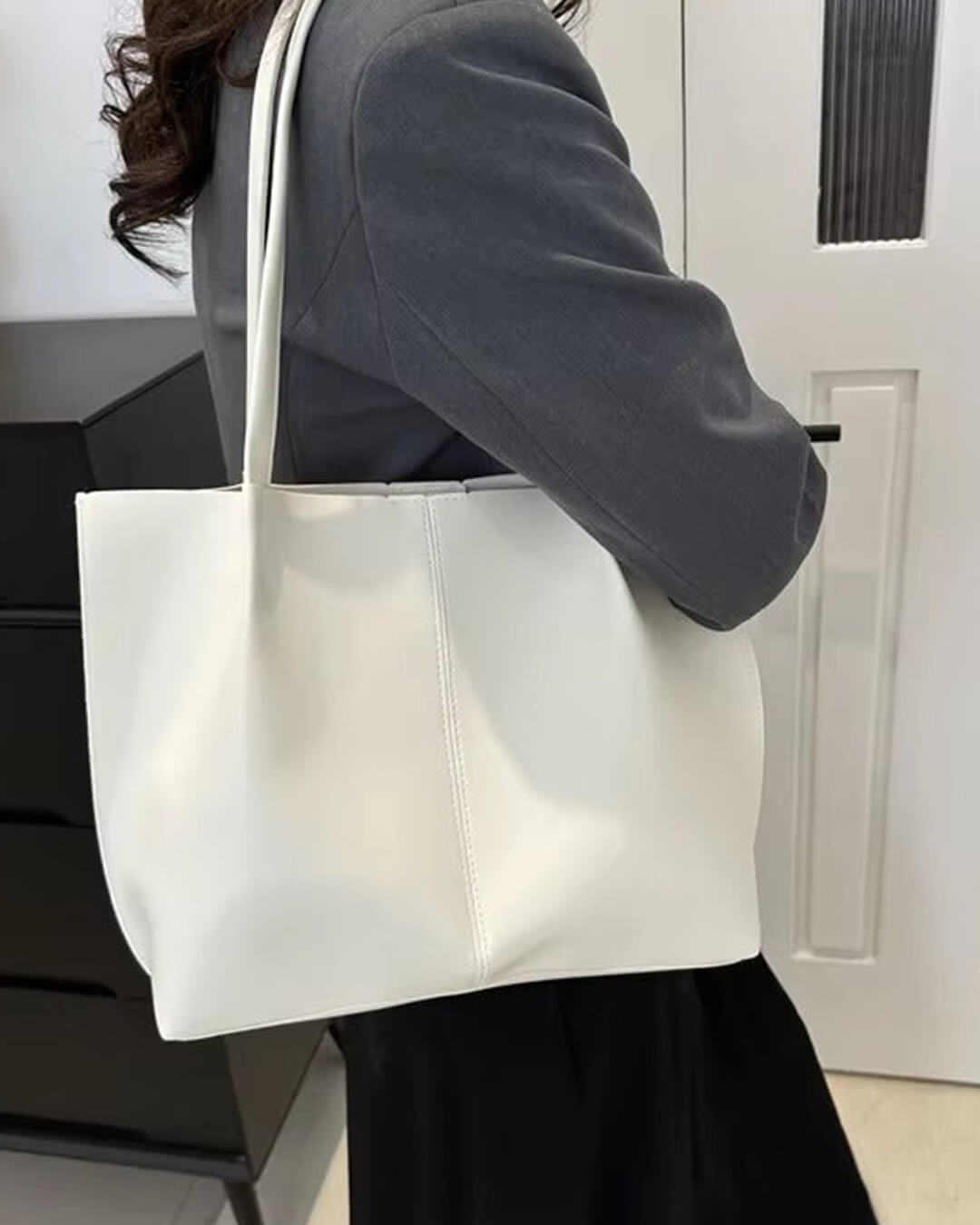 Ladies tote bag with open construction-maya mode20260422-Calm Wears-White-30.5 cm x 12.5 cm x 27 cm-Calm Wears