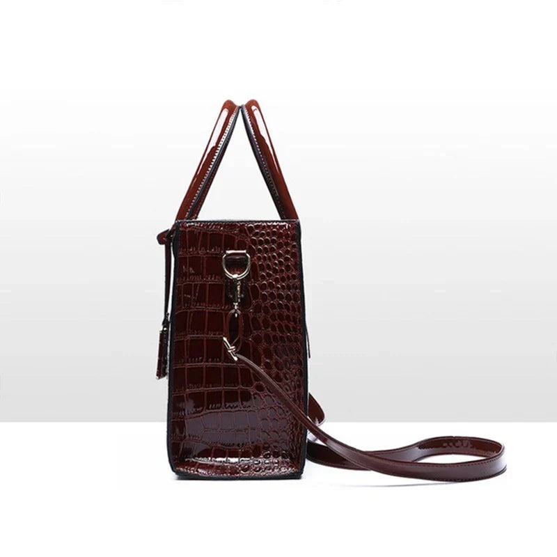 Large Capacity Crocodile Patent Leather Handbag-dione couture20260421-Calm Wears-Brown-Calm Wears