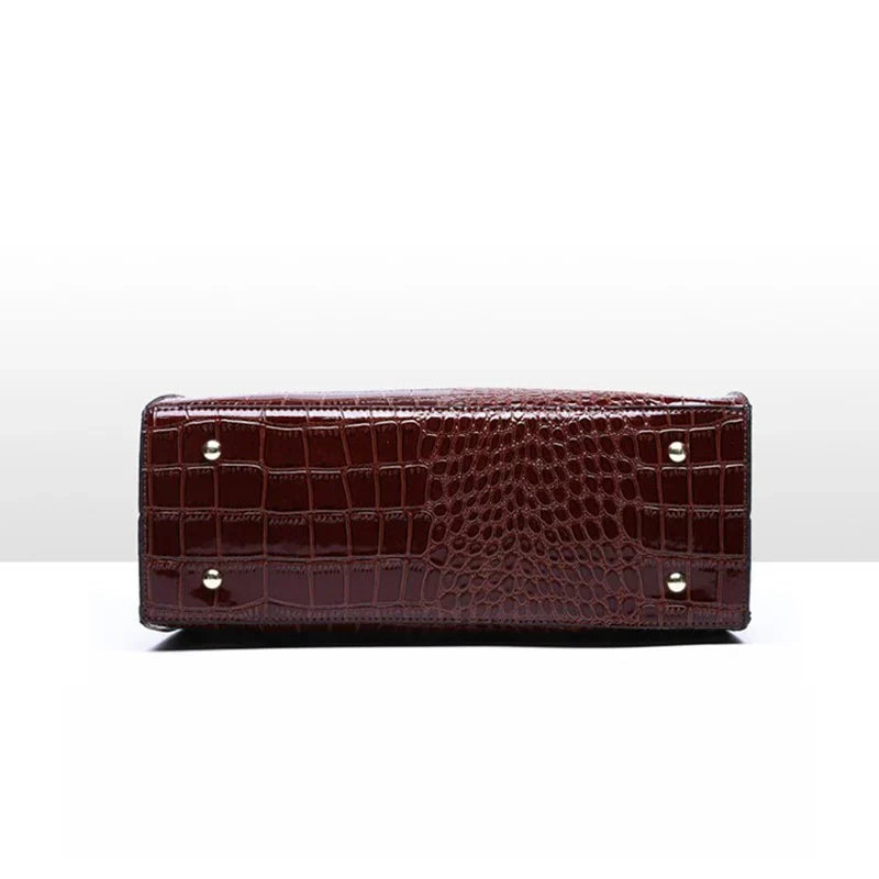 Large Capacity Crocodile Patent Leather Handbag-dione couture20260421-Calm Wears-Brown-Calm Wears