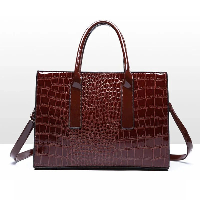 Large Capacity Crocodile Patent Leather Handbag-dione couture20260421-Calm Wears-Brown-Calm Wears