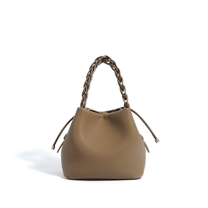 Women's Mini Bucket Bag with Braided Top Handle-mayfair ellis20260422-Calm Wears-Taupe-Calm Wears