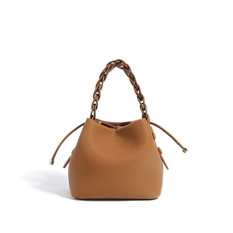 Women's Mini Bucket Bag with Braided Top Handle-mayfair ellis20260422-Calm Wears-Braun-Calm Wears