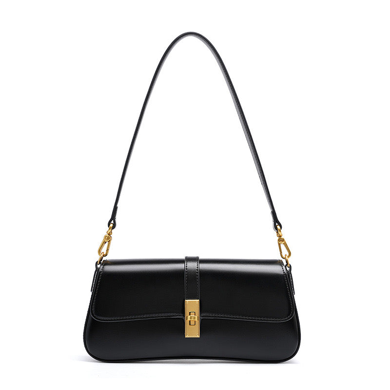 Ladies Baguette Bag with gold twist closure-mayfair ellis20260422-Calm Wears-Black-Calm Wears