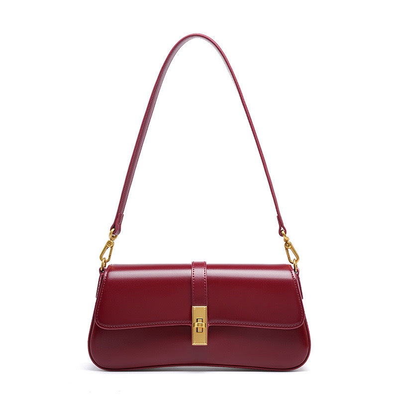 Ladies Baguette Bag with gold twist closure-mayfair ellis20260422-Calm Wears-Wine red-Calm Wears
