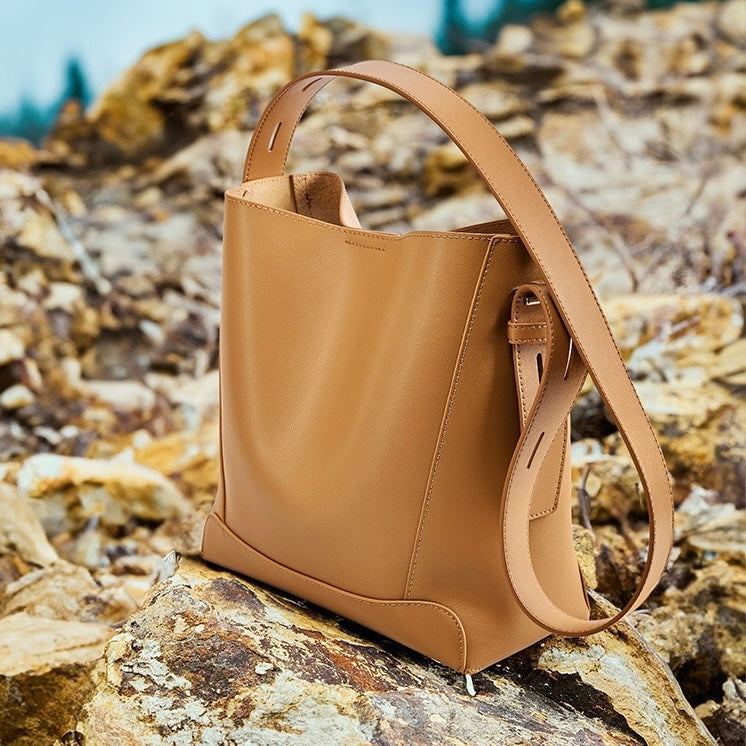 Women's Bucket Bag, Shoulder Bag with Inner Zipper Pocket-mayfair ellis20260422-Calm Wears-Braun-Calm Wears