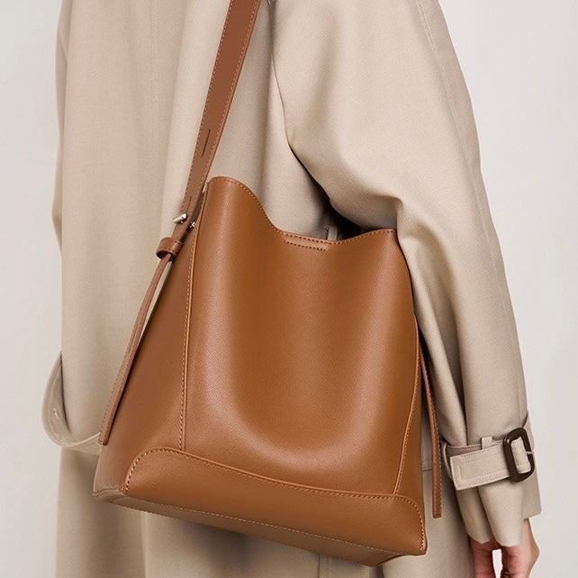 Women's Bucket Bag, Shoulder Bag with Inner Zipper Pocket-mayfair ellis20260422-Calm Wears-Braun-Calm Wears