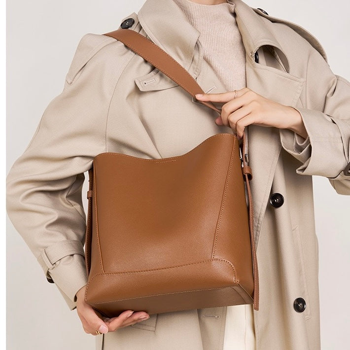 Women's Bucket Bag, Shoulder Bag with Inner Zipper Pocket-mayfair ellis20260422-Calm Wears-Braun-Calm Wears