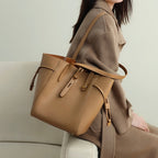 Women's Leather Tote Bag with Vintage Lock Buckle Detail-mayfair ellis20260422-Calm Wears-Khaki-Calm Wears