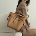 Women's Leather Tote Bag with Vintage Lock Buckle Detail-mayfair ellis20260422-Calm Wears-Khaki-Calm Wears