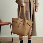 Women's Leather Tote Bag with Vintage Lock Buckle Detail-mayfair ellis20260422-Calm Wears-Khaki-Calm Wears