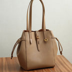 Women's Leather Tote Bag with Vintage Lock Buckle Detail-mayfair ellis20260422-Calm Wears-Khaki-Calm Wears